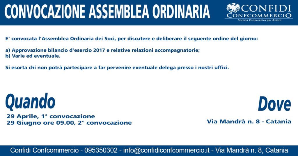 Convocazione Assemblea Ordinaria Confidi Confcommercio soc. coop. p.a.