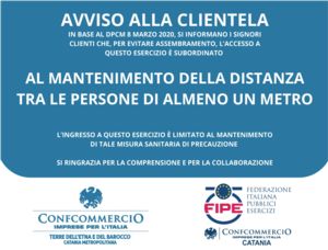 Confcommercio Catania ricorda alcune importanti disposizioni generali contenute nel decreto del presidente del Consiglio contro il contagio da corona virus 