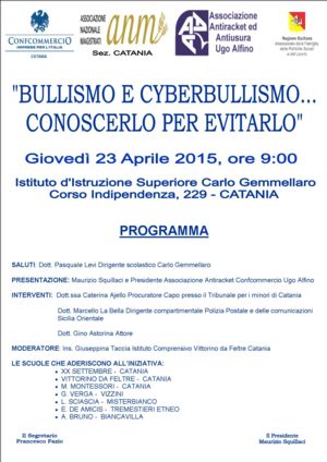 Bullismo e Cyberbullismo, conoscerlo per evitarlo - 23 aprile Istituto Carlo Gemmellaro, Catania