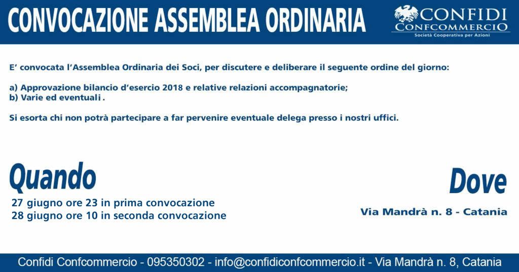 Convocazione Assemblea Ordinaria Confidi Confcommercio soc. coop. p.a.