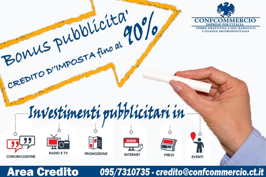 Bonus pubblicità: credito d`imposta fino al 90% Approfitta fino al 22 ottobre del contributo per gli investimenti in campagne pubblicitarie. Oggi conviene! 