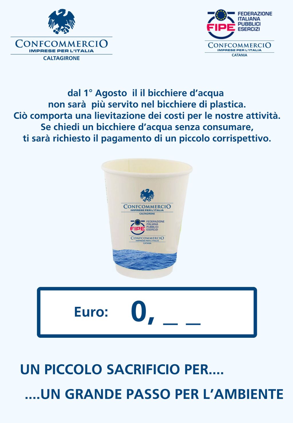 Caltagirone Plastic Free - Dal 1 agosto bicchiere d`acqua compostabile nei bar