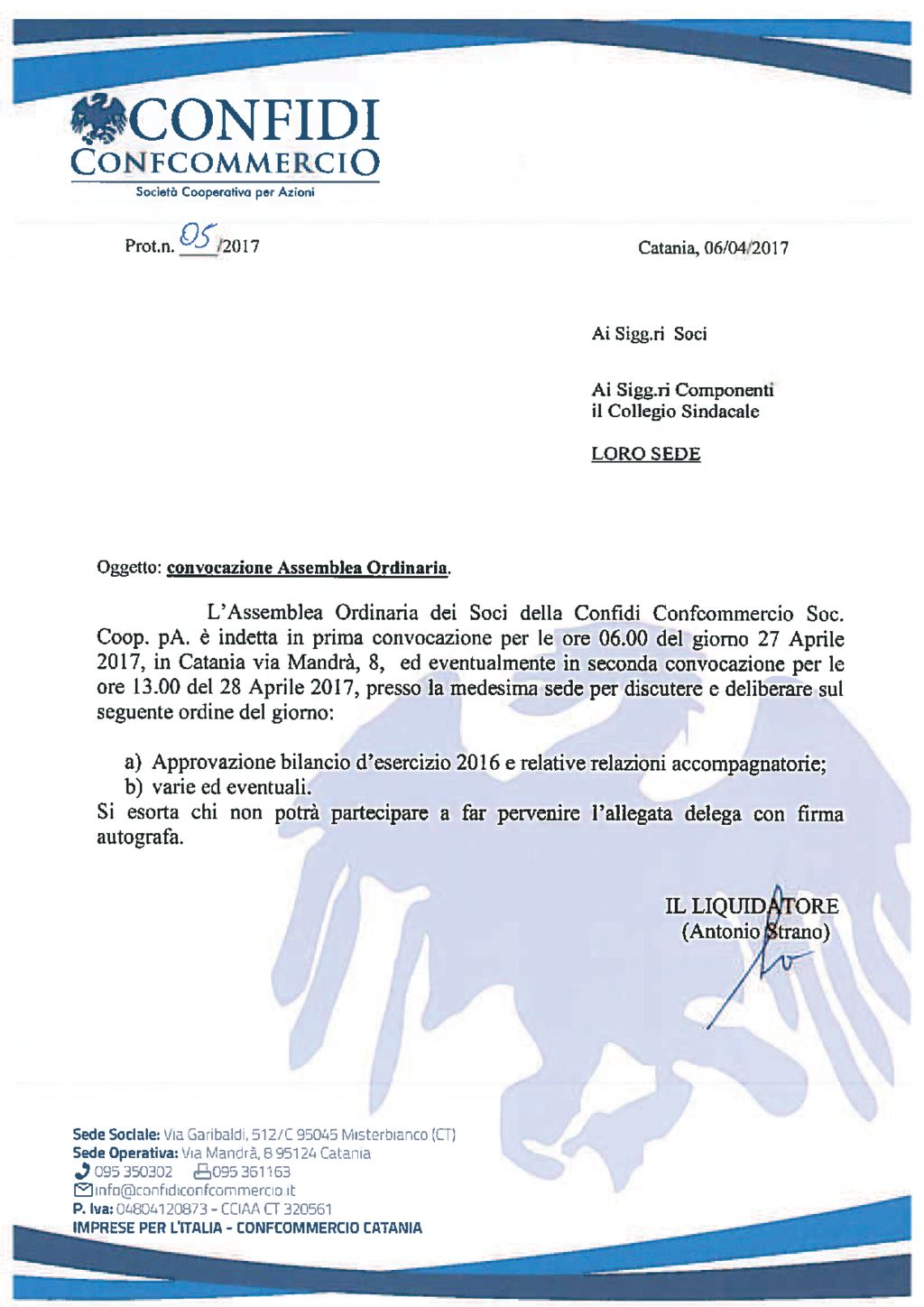 Convocazione Assemblea Ordinaria Confidi Confcommercio soc coop pa in liquidazione