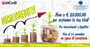 In occasione della Giornata Europea della Microfinanza, fino al 15 novembre 2019, l`Unicredit erogherà il tuo Microcredito senza spese di istruttoria